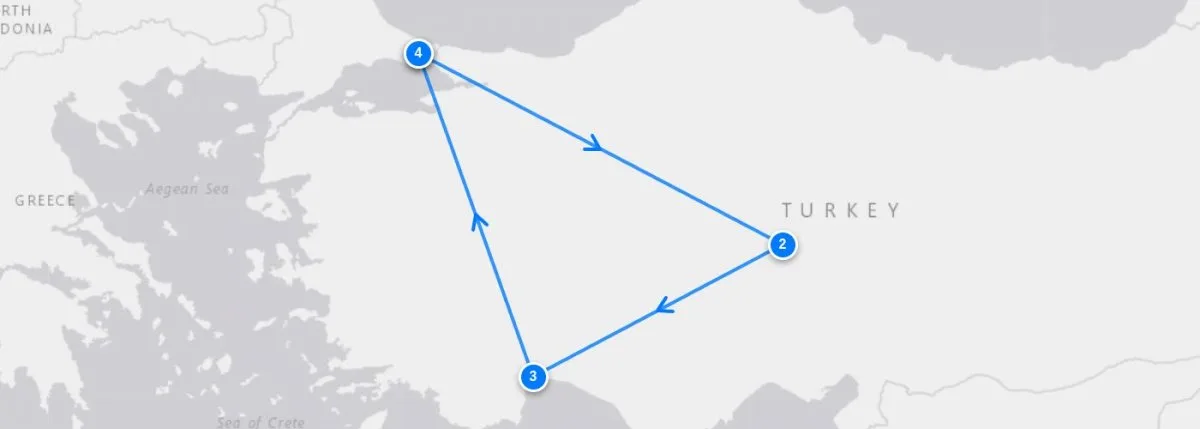 Mediternian Turkey Tour route map